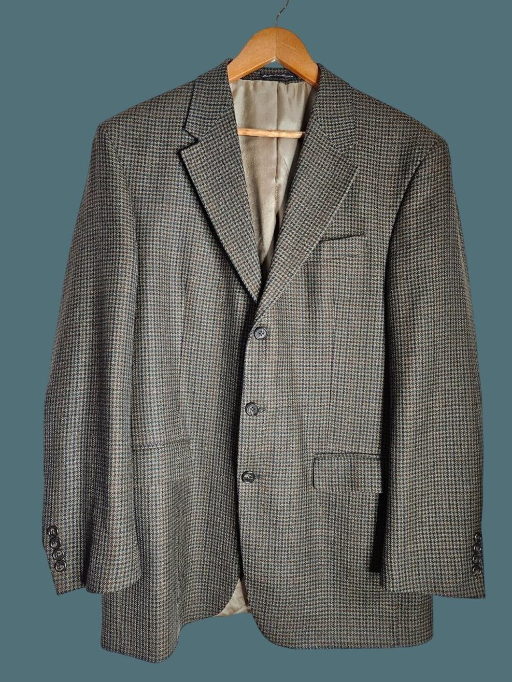 Lauren Ralph Lauren Mens LambsWool Blazer Jacket Houndstooth 42L Multi Color